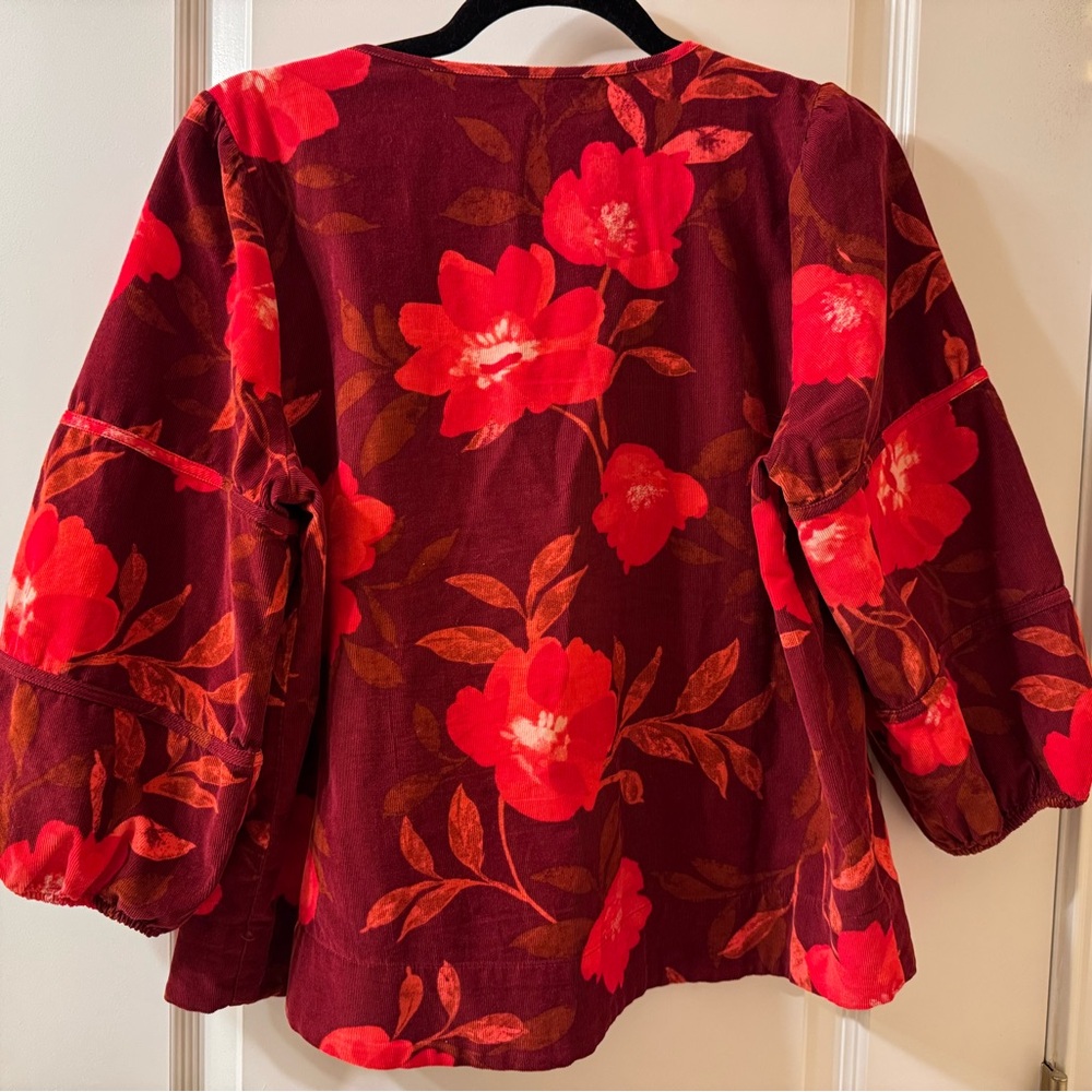 Sonoma Womens Corduroy Fall Floral Popover Top Boho Peasant Prairie Size PM - Picture 7 of 10